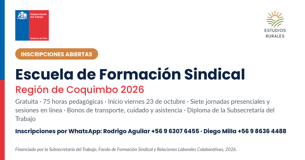 Afiche de la Escuela de Formación Sindical Región de Coquimbo 2026: inscripciones abiertas